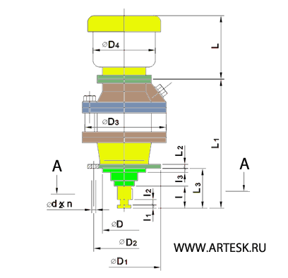 Горизонтальное исполнение (крепление на опорном фланеце)